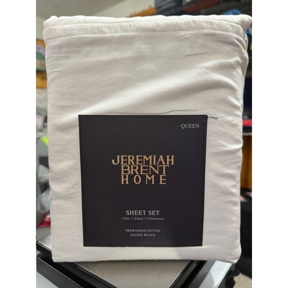 Jeremiah Brent Home Queen Sheet Set Solid Cream White 100% Cotton 4PC SET